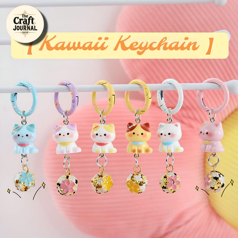 Cute Pastel Cat Bell Keychain – Kawaii Kitty Bag Charm