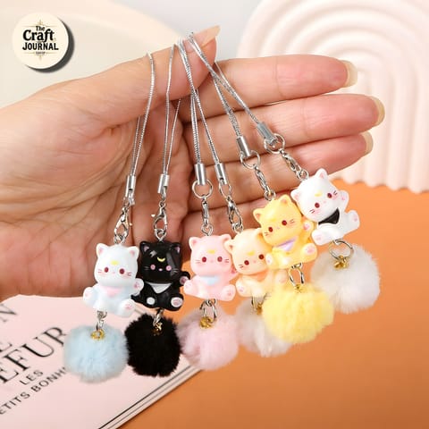 Cat Phone Charm with Pom Pom