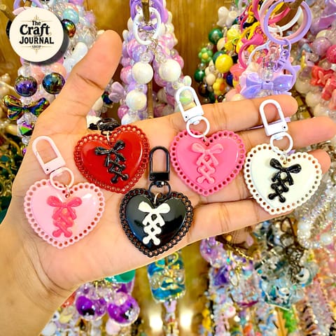 Lace Heart Ribbon Keychain – Cute Bow Charm Bag Accessory