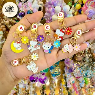 Enamel Kitty Character & Flower Charm Keychain – Gold Bag Accessory 2