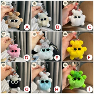 Fluffy Sunglasses Monster Pompom Keychain – Cute Fur Ball Bag Charm 2