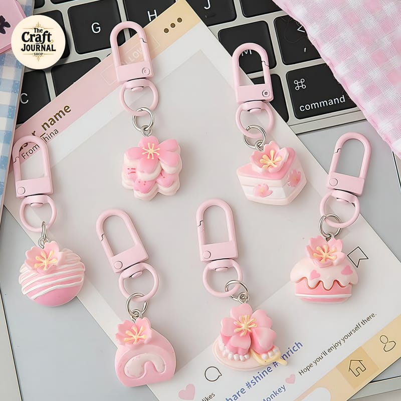 Pink Sakura Dessert Charm Keychain