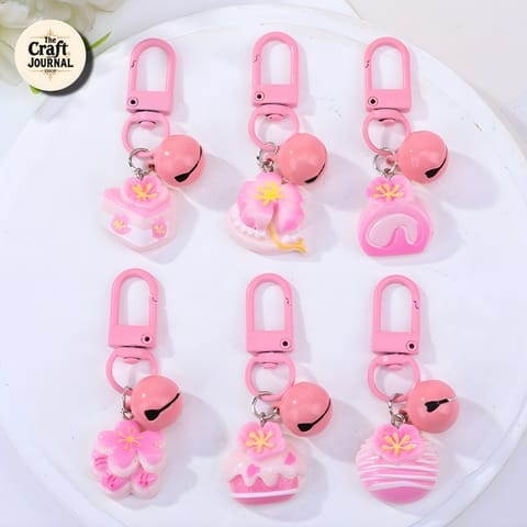 Pink Sakura Dessert Charm Bell Keychain