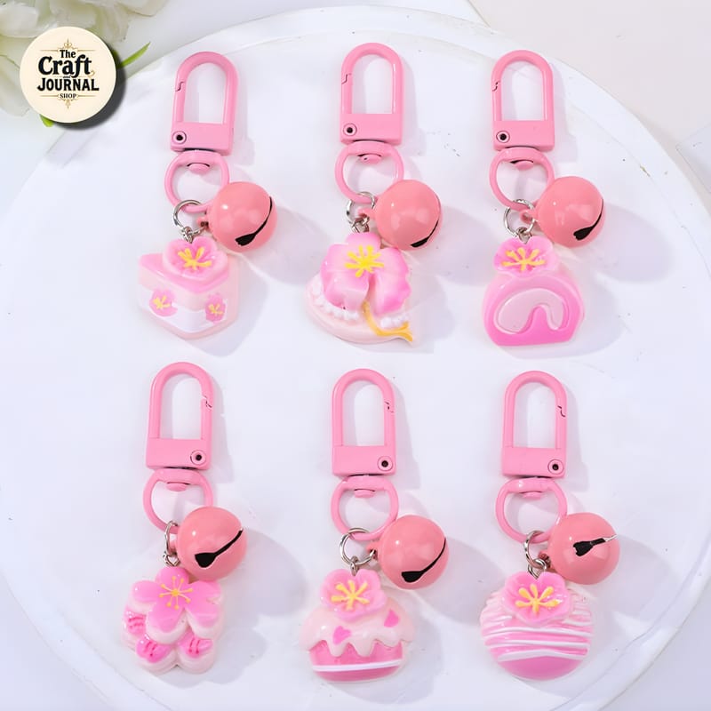 Pink Sakura Dessert Charm Bell Keychain