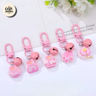 Pink Sakura Dessert Charm Bell Keychain 2