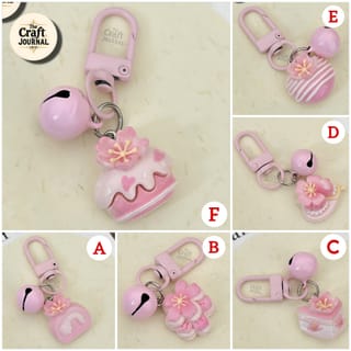 Pink Sakura Dessert Charm Bell Keychain 3