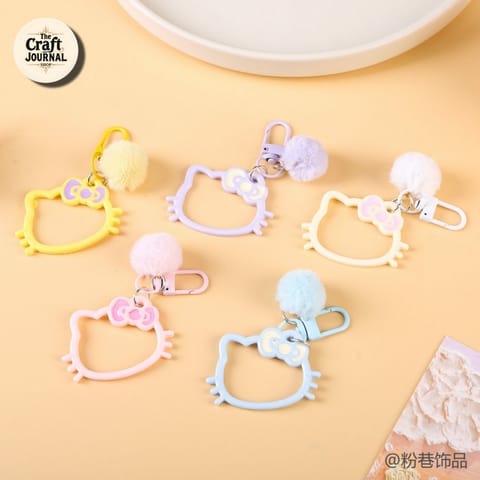 Cute Bow Cat Pom Pom Keychain