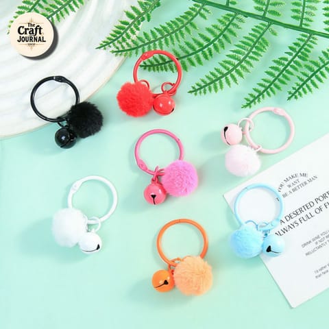 Colorful Pom Pom Bell Ring Keychain