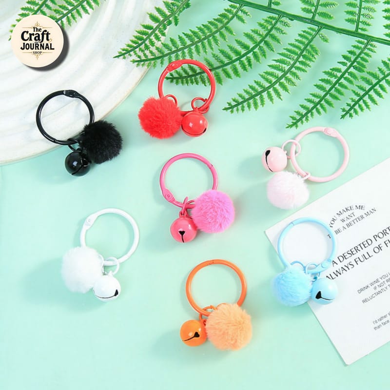 Colorful Pom Pom Bell Ring Keychain