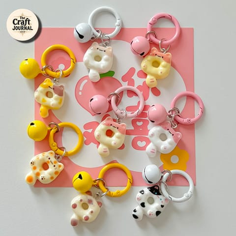 Cute Cat Donut Bell Keychain