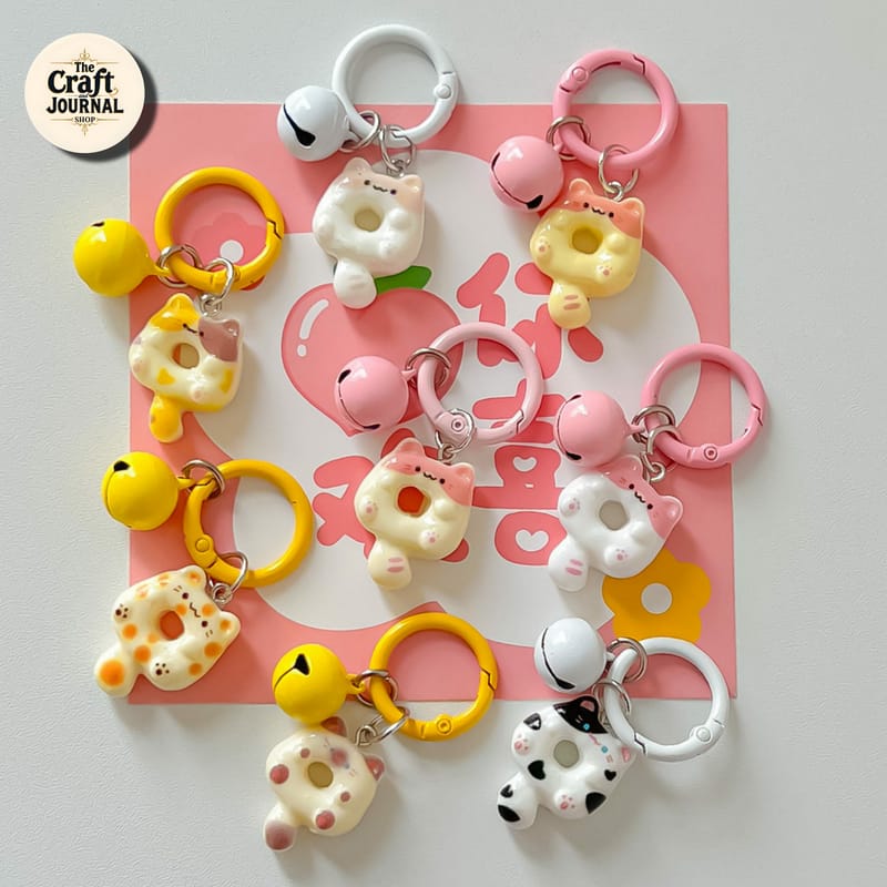 Cute Cat Donut Bell Keychain
