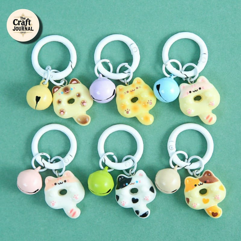 Cute Cat Donut Bell Keychain