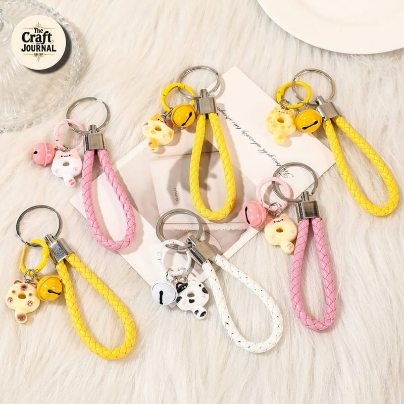 Cute Cat Donut Bell Wrist Strap Keychain