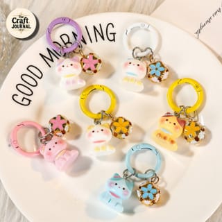 Cute Kitty Floral Bell Keychain 1