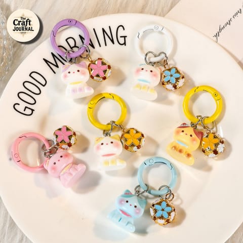 Cute Kitty Floral Bell Keychain