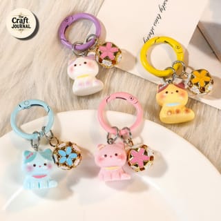 Cute Kitty Floral Bell Keychain 2