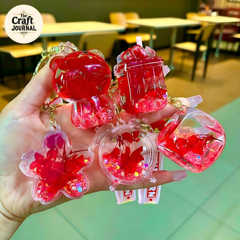 Red Blossom Glitter Keychain