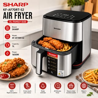 SHARP KF-AF70RT-S2 AIR FRYER XL FAMILY SIZE 1