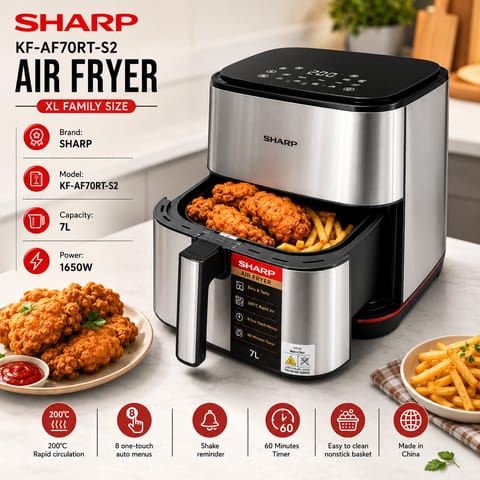 SHARP KF-AF70RT-S2 AIR FRYER XL FAMILY SIZE
