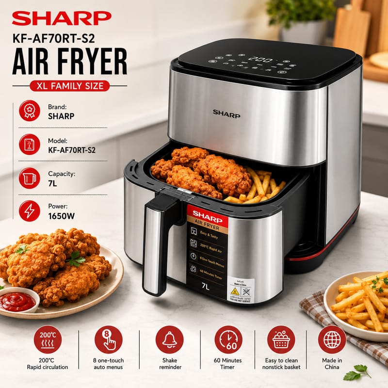 SHARP KF-AF70RT-S2 AIR FRYER XL FAMILY SIZE