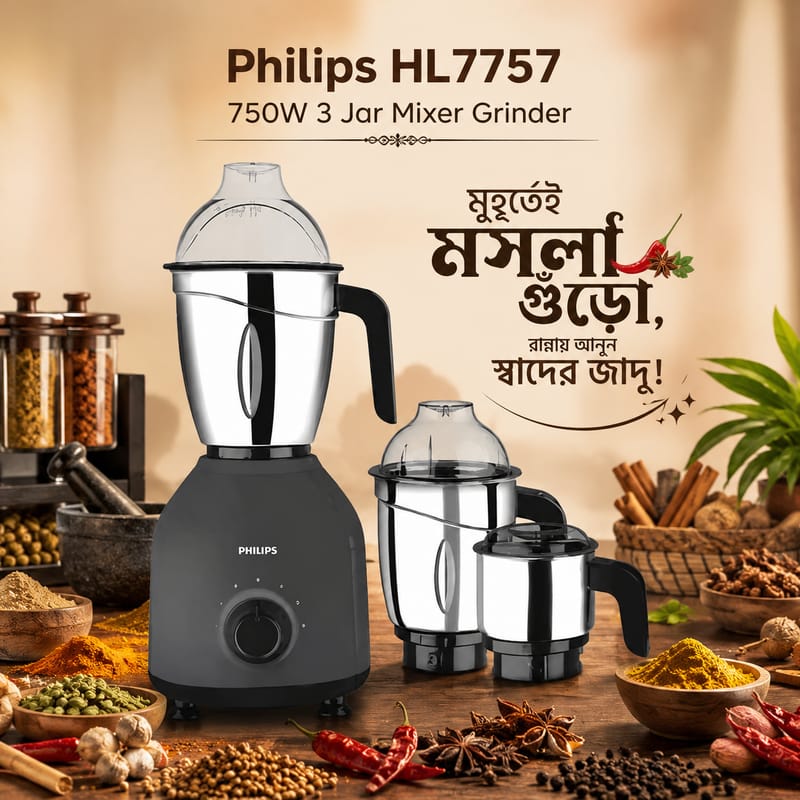 Philips Grinder Mixer HL-7757 | 750W Powerful Motor | 3 Jars