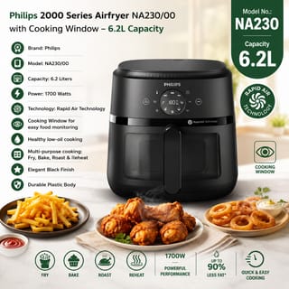 Philips NA230/00 Air fryer 2000 Series 6.2L with Cooking Window | 1700W Rapid Air Technology 2