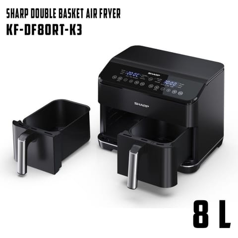 Sharp 8L Double Basket Air Fryer KF-DF80RT-K3 | Dual Zone 1800W Rapid Air Fryer with LED Touch Display