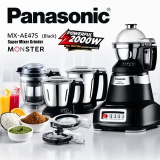 Panasonic MX-AE475 Mixer Grinder- 4 Jars & Powerful 2000 Watts(Black) 1