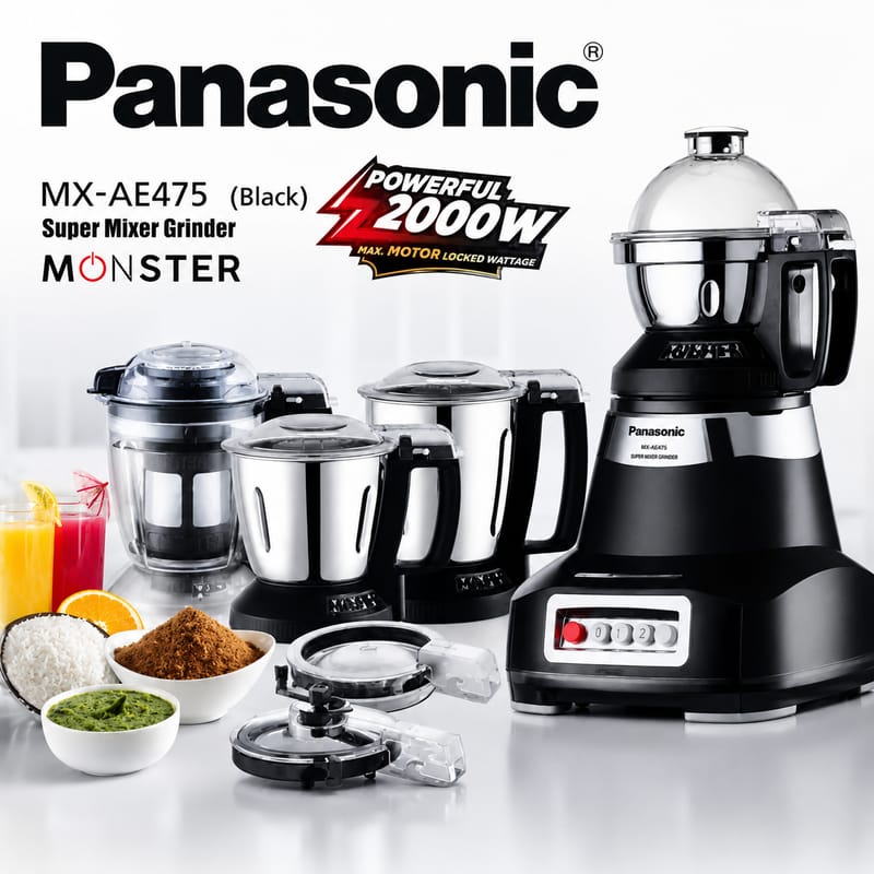 Panasonic MX-AE475 Mixer Grinder- 4 Jars & Powerful 2000 Watts(Black)