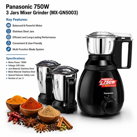Panasonic 750W 3 Jars Mixer Grinder (MX-GN5003)-Black