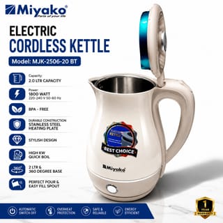 Miyako 1800W 2L Cordless Electric Kettle (MJK-2506-20 BT) 1