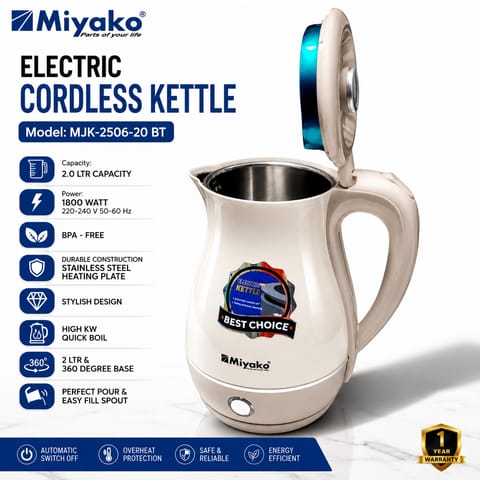 Miyako 1800W 2L Cordless Electric Kettle (MJK-2506-20 BT)