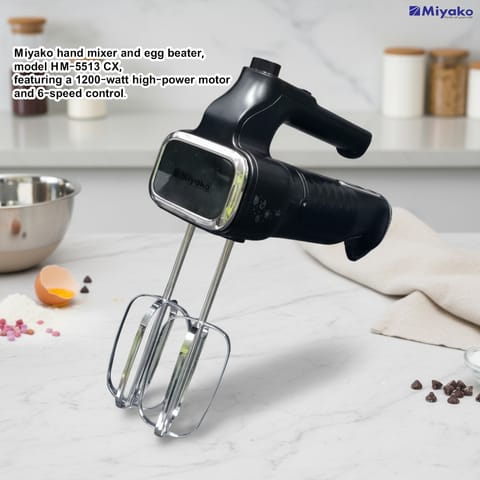 Miyako HM-5513CX Powerful 1200W Hand Mixer with 6 Speed Control & Stainless Steel Beaters