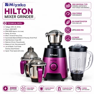 Miyako 2000W Hilton 3-Jar Mixer Grinder 1