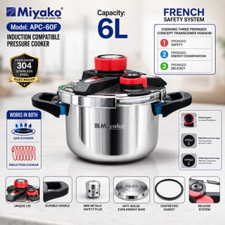 MIYAKO APC-60F 6L Induction Compatible Pressure Cooker – Gas & Induction Cooker Compatible 1
