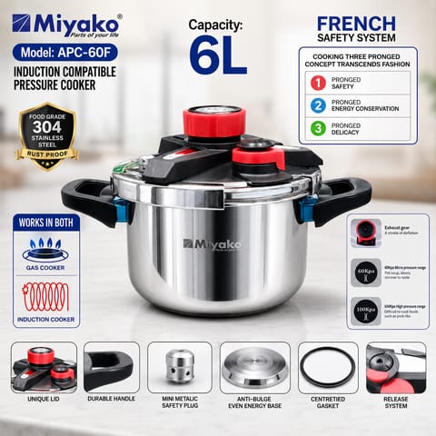 MIYAKO APC-60F 6L Induction Compatible Pressure Cooker – Gas & Induction Cooker Compatible