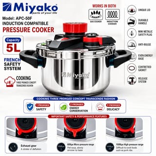 # Website Product Title  **Miyako APC-50F 5L Induction Compatible Pressure Cooker – Gas & Induction Cooker** 1