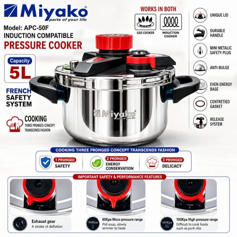 # Website Product Title **Miyako APC-50F 5L Induction Compatible Pressure Cooker – Gas & Induction Cooker**