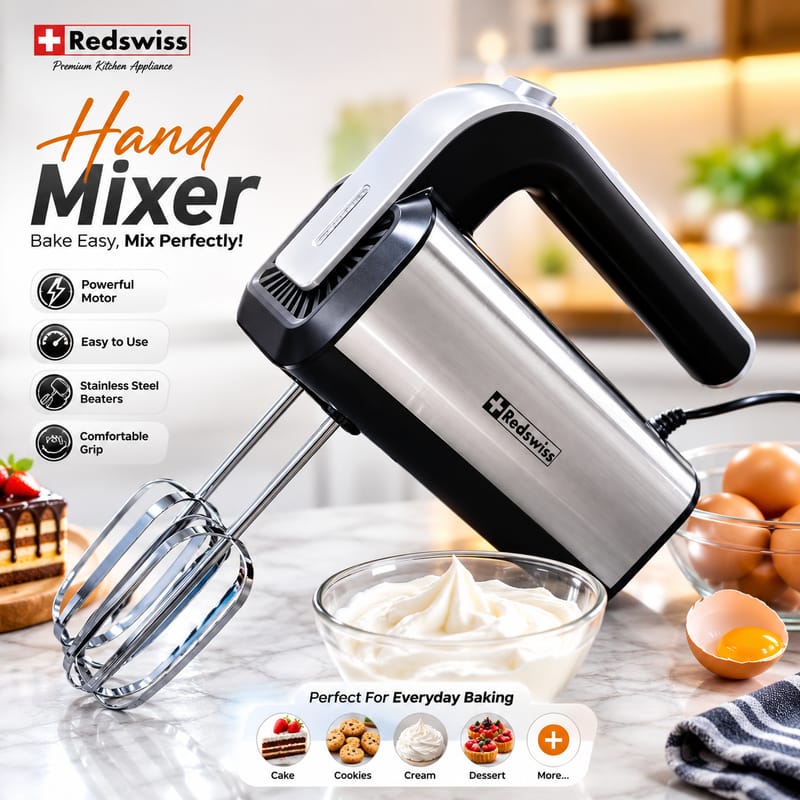 RedSwiss Easy Clean Egg Beater RSHM 107 – 800W Copper Motor Hand Mixer with Turbo Function
