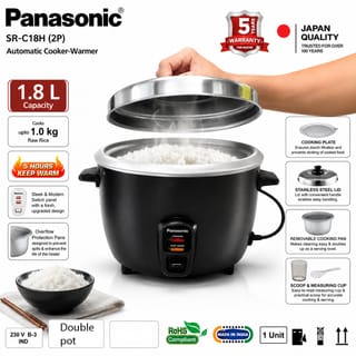 Panasonic SR-C18H 1.8L Automatic Rice Cooker & Warmer | 700W | 5-Hour Keep Warm | Double Pan 5