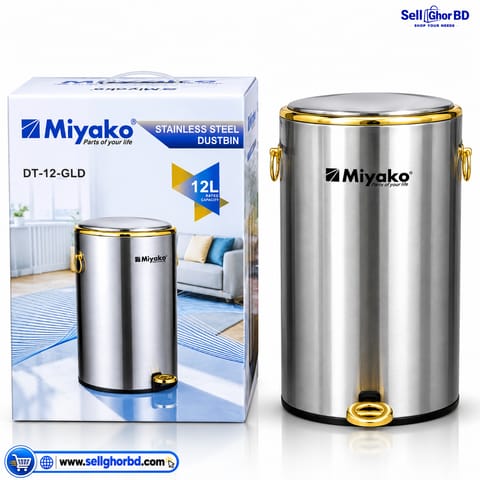 Miyako Smart Dustbin Stainless Steel 12L Automatic Sensor Trash Can Model DT-12-GLD for Home Kitchen Office