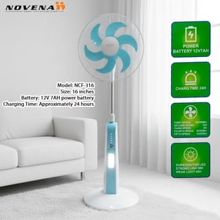Novena 16 Inch Rechargeable Remote Control Stand Fan NCF-316 | AC/DC 5 Speed Fan with LED Light 2