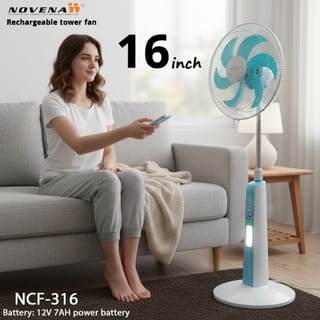 Novena 16 Inch Rechargeable Remote Control Stand Fan NCF-316 | AC/DC 5 Speed Fan with LED Light 1