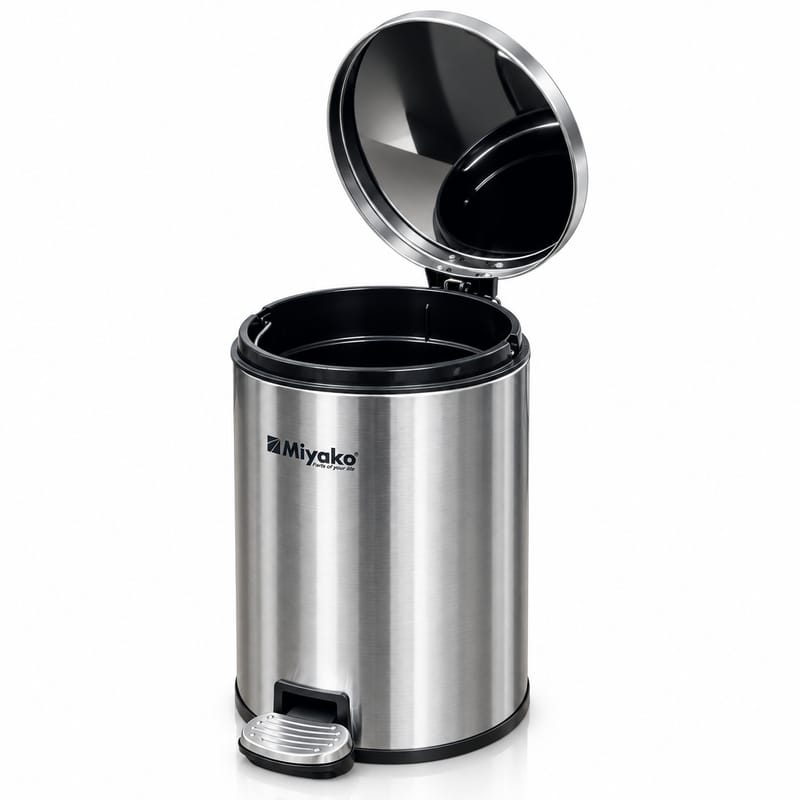 Miyako 6 Liter Stainless Steel Dustbin (DT-6-SS) – Compact & Durable Trash Bin for Kitchen, Bathroom & Office