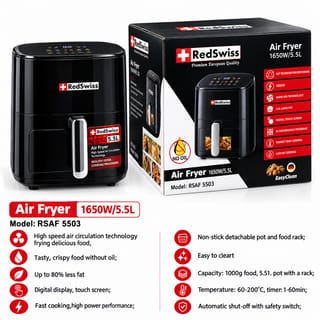 Redswiss RSAF 5503 Air Fryer 5.5L 1650W Digital Touch Screen Oil-Free Fryer with Timer & Temperature Control 3