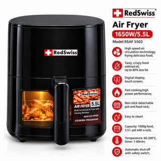 Redswiss RSAF 5503 Air Fryer 5.5L 1650W Digital Touch Screen Oil-Free Fryer with Timer & Temperature Control 1