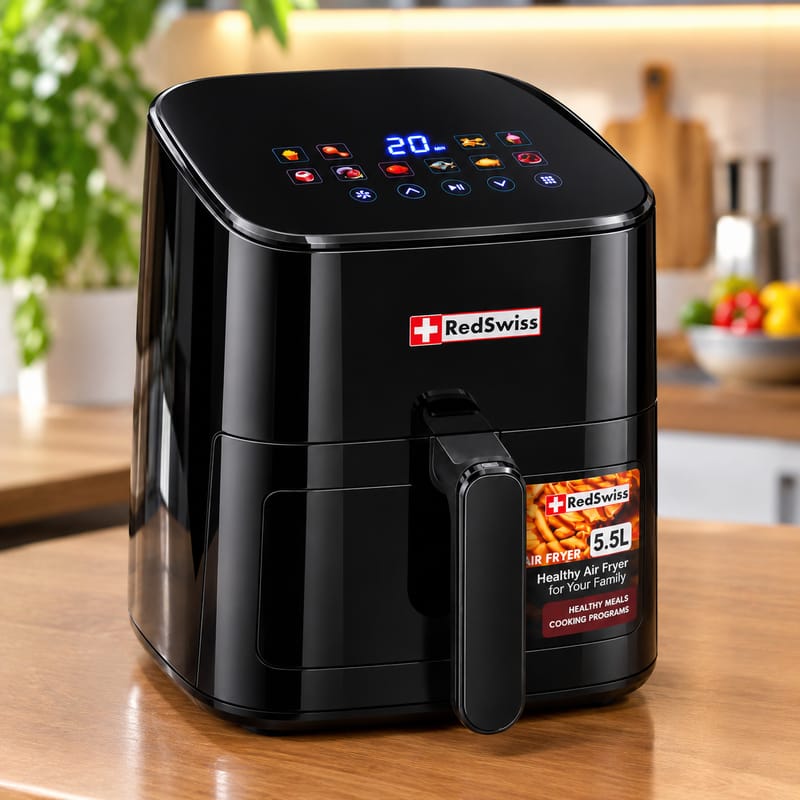 Redswiss RSAF 5503 Air Fryer 5.5L 1650W Digital Touch Screen Oil-Free Fryer with Timer & Temperature Control