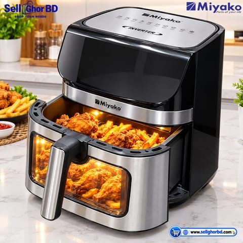 Miyako Air Fryer 10L 2200W | AF-910CP-ENC Digital Touch Screen Air Fryer | Oil Free Cooking | 10 Cooking Menus | 80% Less Oil | XL Capacity