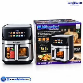 Miyako Air Fryer 10L 2200W | AF-910CP-ENC Digital Touch Screen Air Fryer | Oil Free Cooking | 10 Cooking Menus | 80% Less Oil | XL Capacity 2