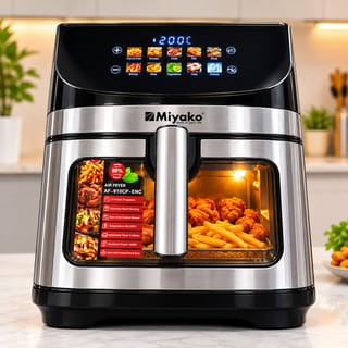 Miyako Air Fryer 10L 2200W | AF-910CP-ENC Digital Touch Screen Air Fryer | Oil Free Cooking | 10 Cooking Menus | 80% Less Oil | XL Capacity 4